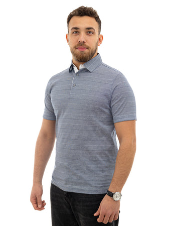 CANALI Polo Canali blu a righe manica corta da uomo