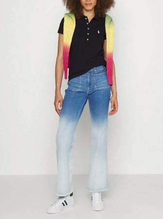 Ralph Lauren Polo Donna Mezze Maniche Slim- Fit Polo Scollo A V Piquet Pony Ricamato Maniche Corte Colletto Cinque Bottoni