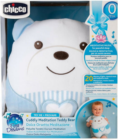 CHICCO Peluche Orsetto Sweet Heart - Tenero Orsetto - Morbido Peluche Elettronico per Bambini, Imbottitura Morbida, 20 Minuti di Musica Rilassante e Meditativa, Luce Soffusa, Lavabile in Lavatrice, 0 Mesi +, Azzurro