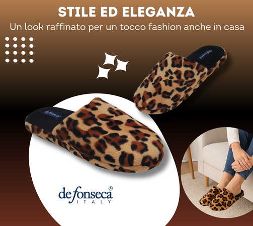 de fonseca Ciabatte Donna Invernali da Casa, Pantofole Calde e Pelose, Pantofola Animalier Leopardata