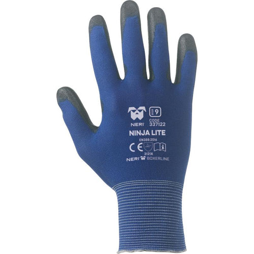 Guanti da lavoro Ninja Lite spalmati in poliuretano con polsino elastico e filo continuo