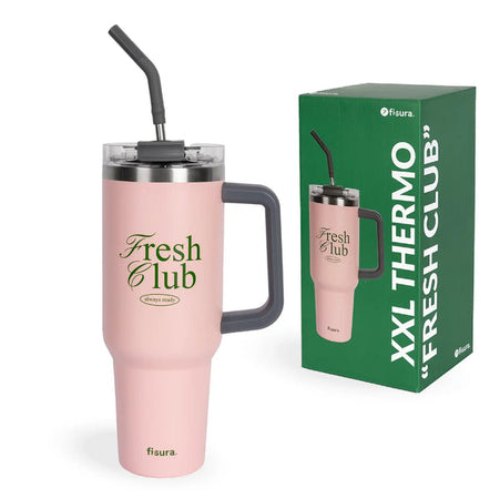 FISURA Thermos XXL con cannuccia e scritta "Fresh club"