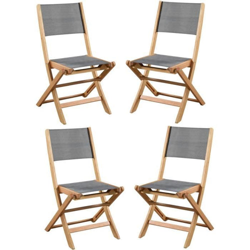 Set di 4 sedie da giardino in legno di acacia FSC e seduta in textilene - 50 x 57 x 90 cm - Grigio