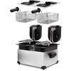 HKoeNIG DFX600 - Friggitrice doppia 2x3L - 3600W - 2 termostati indipendenti - Cestelli estraibili - Filtri antiodore - Acciaio