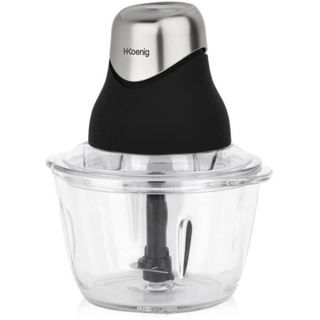 Mini tritatutto elettrico - H.Koenig - LEO8 - 320 W - Ciotola in vetro da 1 L - Lame in acciaio inossidabile - Nero opaco e cromato