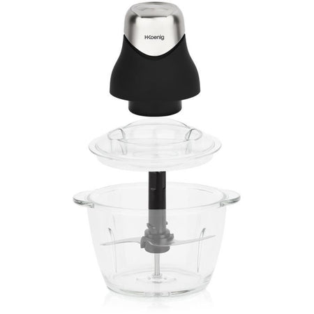 Mini tritatutto elettrico - H.Koenig - LEO8 - 320 W - Ciotola in vetro da 1 L - Lame in acciaio inossidabile - Nero opaco e cromato