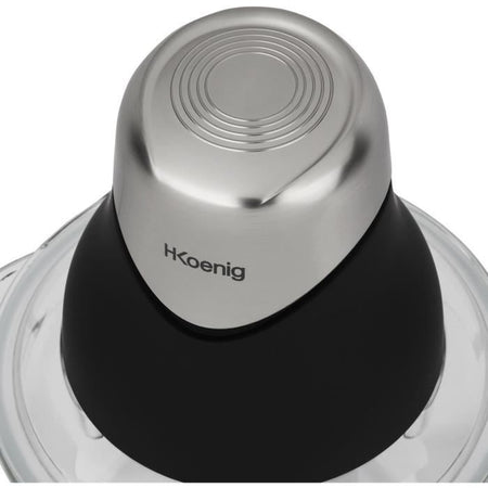 Mini tritatutto elettrico - H.Koenig - LEO8 - 320 W - Ciotola in vetro da 1 L - Lame in acciaio inossidabile - Nero opaco e cromato