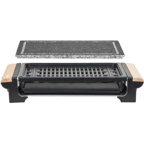H.KoeNIG - RP320 - Griglia 2 in 1 - Funzione cottura pietra e funzione griglia - 37 x 23 cm - Manici in legno - 1300 W