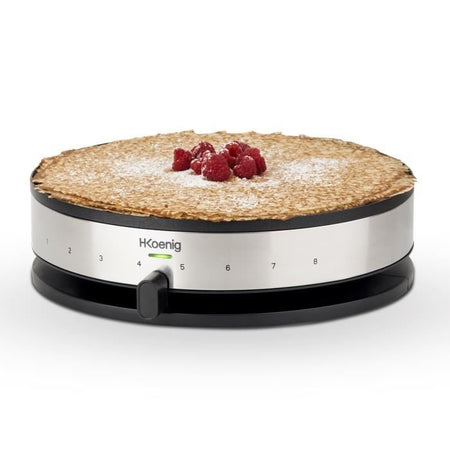 HKoeNIG KREP29 Crepiere 33cm - Temperatura fino a 230 C - 1300W - Rivestimento antiaderente - Indicatore di riscaldamento - Cinturino in acciaio inossidabile