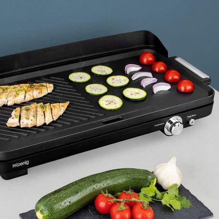 HKOENIG GRX330 - Plancha a doppia zone - 50x25cm - 1800W - rivelazione anti -addesiva - funzione grill turbo - termostato regolabile