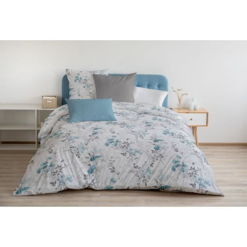 Completo copripiumino 240x260 cm HOME LINGE PASSION POMPADOUR: Copripiumino + 2 federe - 100% Cotone 57 Fili - Bianco/blu