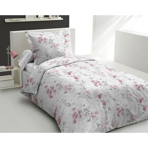 Completo copripiumino 140x200 cm HOME LINGE PASSION POMPADOUR: Copripiumino + 1 federa - 100% Cotone 57 Fili - Bianco/rosa