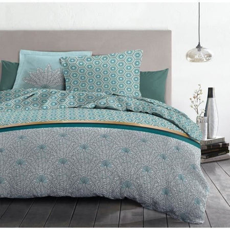 Set copripiumino 140x200 cm HOME LINGE PASSION LOUXOR: Copripiumino + 1 federa - 100% Cotone 57 fili - Verde smeraldo