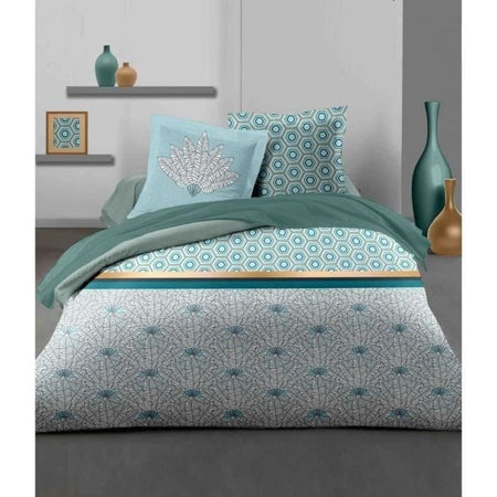 Set copripiumino 140x200 cm HOME LINGE PASSION LOUXOR: Copripiumino + 1 federa - 100% Cotone 57 fili - Verde smeraldo