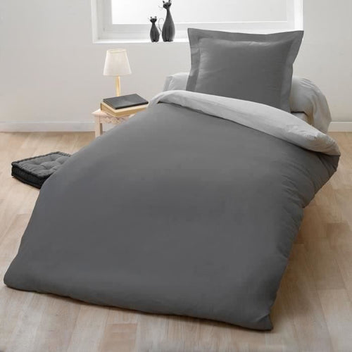 Completo copripiumino per 1 persona - 140x200 cm - 100% Cotone - Bicolore grigio chiaro e scuro