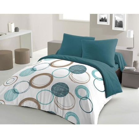 HOME LINGE PASSION Parure copripiumino Audace - piumino 240 x 260 cm + 2 federe 63x63 cm - Blu anatra
