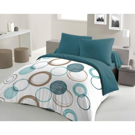 HOME LINGE PASSION Parure copripiumino Audace - piumino 240 x 260 cm + 2 federe 63x63 cm - Blu anatra