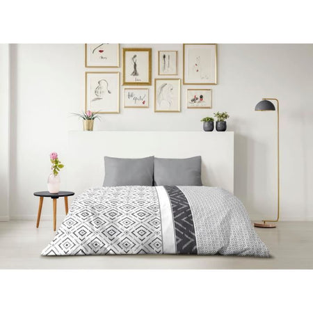 Set copripiumino in microfibra ETHNO - 1 copripiumino 220 x 240 cm + 2 federe 63 x 63 cm - Grigio