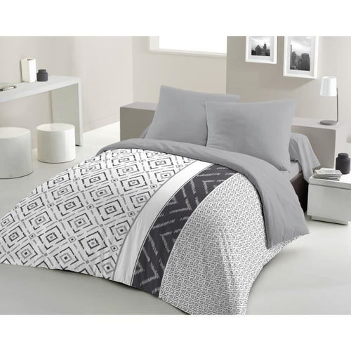 Set copripiumino in microfibra ETHNO - 1 copripiumino 220 x 240 cm + 2 federe 63 x 63 cm - Grigio
