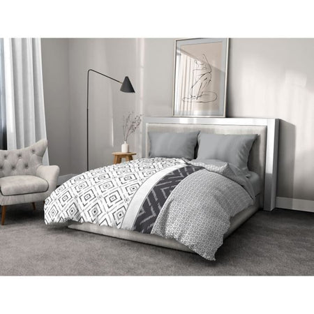 Set copripiumino in microfibra ETHNO - 1 copripiumino 220 x 240 cm + 2 federe 63 x 63 cm - Grigio