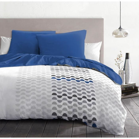 Parure copripiumino in microfibra AMBROISIE - 1 copripiumino 220 x 240 cm + 2 federe 63 x 63 cm - Blu
