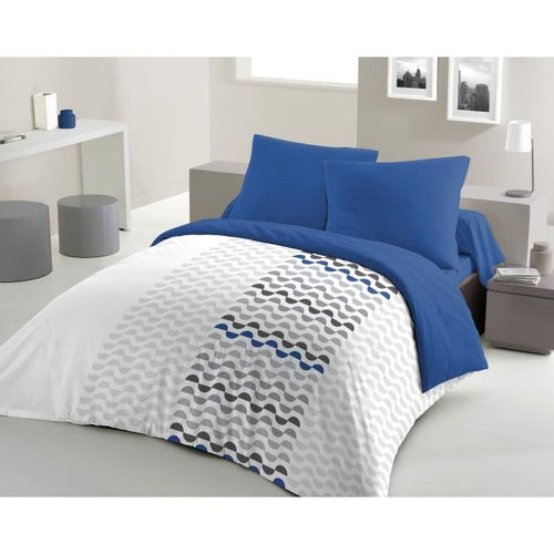 Parure copripiumino in microfibra AMBROISIE - 1 copripiumino 220 x 240 cm + 2 federe 63 x 63 cm - Blu