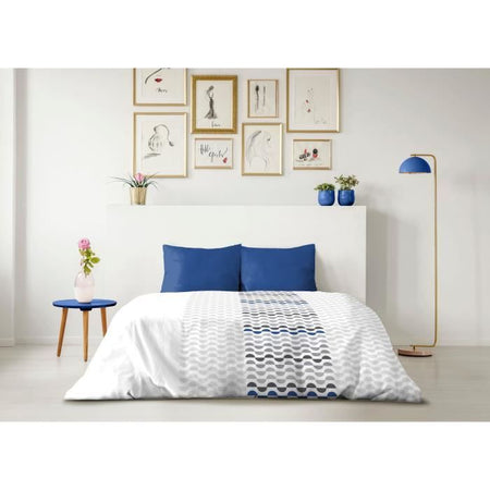 Parure copripiumino in microfibra AMBROISIE - 1 copripiumino 220 x 240 cm + 2 federe 63 x 63 cm - Blu