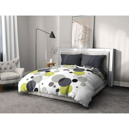 Completo letto in microfibra - HOME LINGE PASSION - BULLES DE REVE - Copripiumino 220 x 240 cm + 2 federe 63 x 63 cm - Grigio