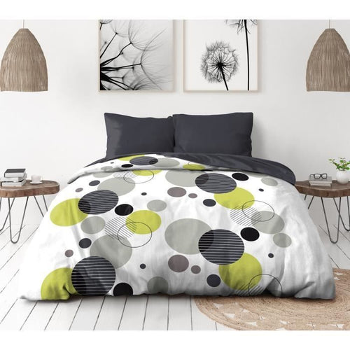 Completo letto in microfibra - HOME LINGE PASSION - BULLES DE REVE - Copripiumino 220 x 240 cm + 2 federe 63 x 63 cm - Grigio