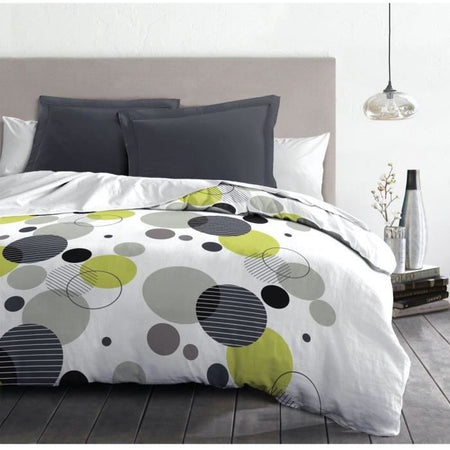 Completo letto in microfibra - HOME LINGE PASSION - BULLES DE REVE - Copripiumino 220 x 240 cm + 2 federe 63 x 63 cm - Grigio