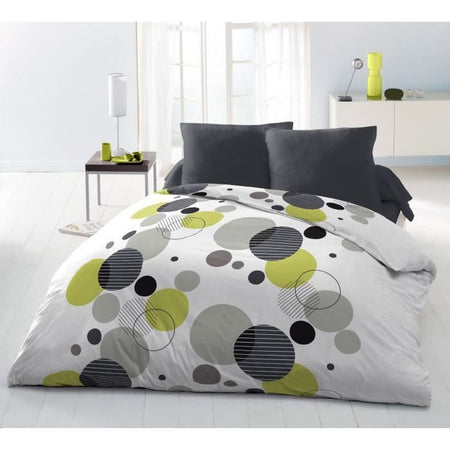 Completo letto in microfibra - HOME LINGE PASSION - BULLES DE REVE - Copripiumino 240 x 260 cm + 2 federe 63 x 63 cm - Grigio