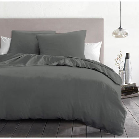 Set copripiumino 3 pezzi - HOME LINGE PASSION - HP72076 - Microfibra 82 g - 220 x 240 cm - Grigio antracite