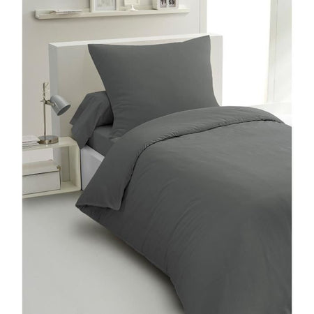 Completo copripiumino 2 pezzi - HOME LINGE PASSION - HP72077 - Microfibra 82 g - 140 x 200 cm - Grigio antracite