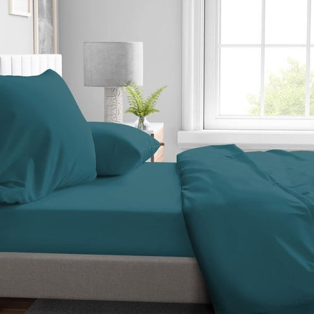Lenzuolo con angoli - HOME LINGE PASSION - HP72117 - Microfibra 82 g - 180 x 200 cm - Tasca 30 cm - Blu anatra