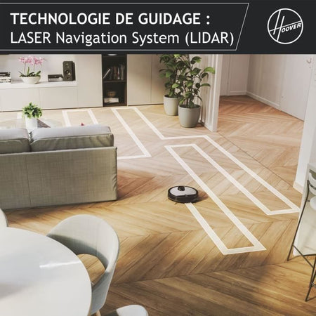 Robot Aspirapolvere Hoover HG510D Dry - WIFI - Navigazione Laser - Spazzola XL - Autonomia 90min - Potente - Ultra silenzioso 68 dBA