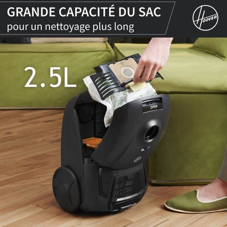 HOOVER HE1 - Aspirapolvere a bidone con sacco Compatto e Potente - Grande Capacità 2,5 L - Alte prestazioni su Pavimenti Duri e Tappeti