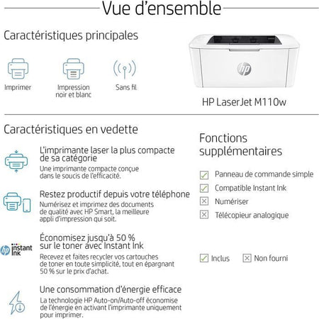 Stampante laser monofunzione HP LaserJet M110w in bianco e nero