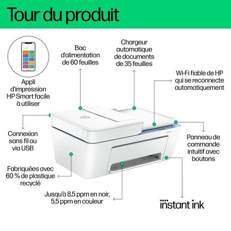 Stampante All-in-One HP Deskjet 4222e Color Inkjet Copy Scan - 3 mesi di inchiostro istantaneo inclusi con HP+
