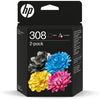 Confezione da 2 cartucce d'inchiostro originali HP 308 nero e tricromia (6L6S6UE) per HP Envy 6110, 6120, 6130, 6520, 6530