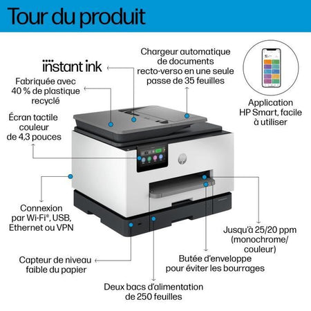 Stampante fronte/retro a colori All-in-One HP OfficeJet Pro 9135e, 3 mesi di Instant Ink incluso con HP+