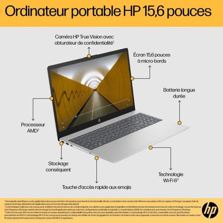 HP 15-fc0118nf Laptop PC - Windows 11 - 15.6 FHD IPS - Ryzen 7-5825U - 16 GB di RAM - 512 GB di spazio di archiviazione SSD - AZERTY