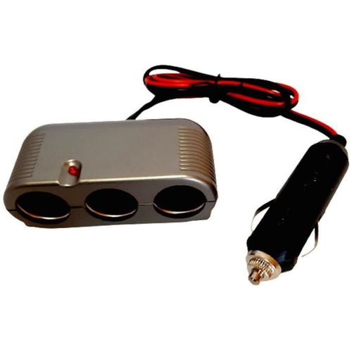 Tripla presa accendisigari 12/24V - HTC EQUIPMENT - Con presa Heavy Duty e cavo rosso da 80 cm