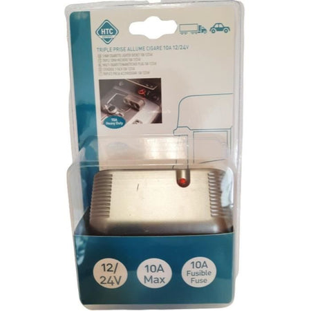 Tripla presa accendisigari 12/24V - HTC EQUIPMENT - Con presa Heavy Duty e cavo rosso da 80 cm