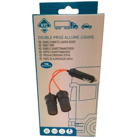 Doppia presa accendisigari 12/24V - HTC EQUIPMENT - Con LED 10A e cavo rosso 20cm