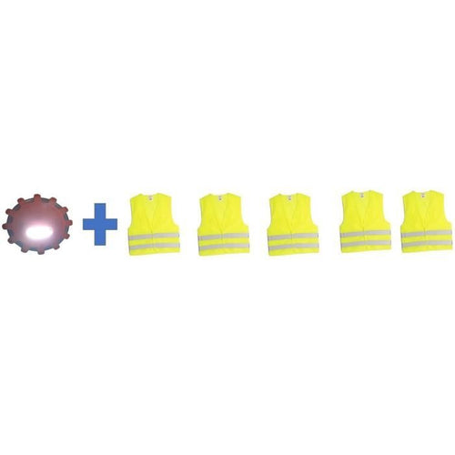 Pacchetto di sicurezza - HTC EQUIPEMENT - 1 disco luminoso di segnalazione a 15 LED + 5 giubbotti di sicurezza per adulti XL