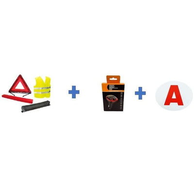 Pacchetto di sicurezza - ATTREZZATURA HTC - Giovani conducenti - 1 giubbotto di sicurezza + 1 triangolo, 1 trasmettitore FM, 1 disco elettrostatico