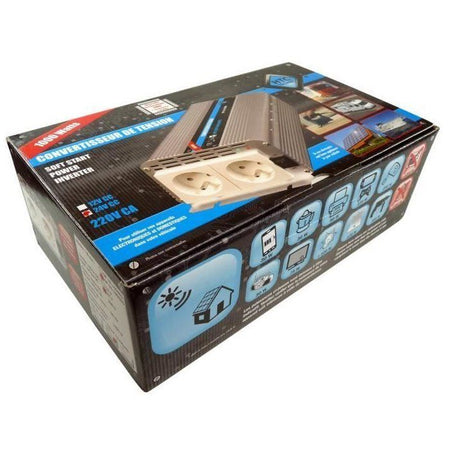 Convertitore di tensione HTC 24/220 V 1000 W con 2 prese di rete