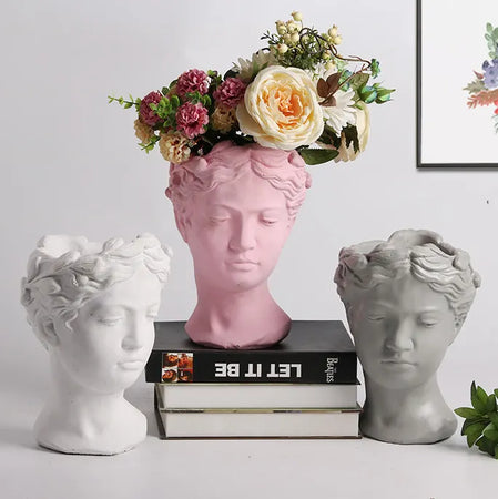 Statua decorativa "Ancella" testa porta vaso da giardino in poliresina h 25 cm