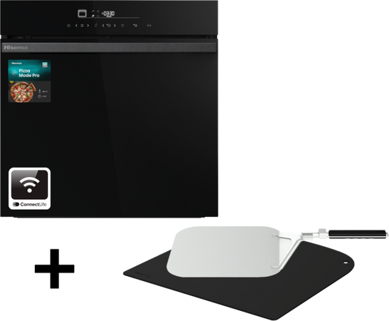 Hisense ho66f pizza chef forno pizza chef 350c, pirolitico, nero, 77 litri, wi-fi, classe a+