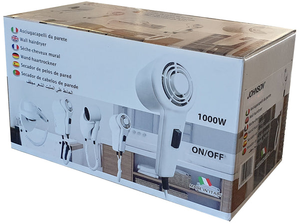 Asciugacapelli da Parete Hotel Potenza 1000W Spogliatioio Bagno Resistente